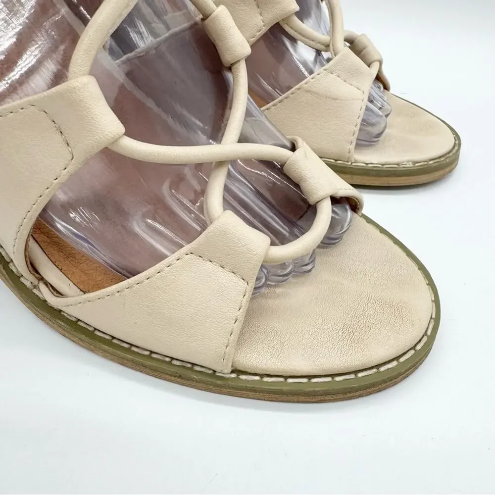 UO Silence + Noise Sofia Lace Up Ankle Tie‎ Heel Sandals Cream Size 9 Boho Glam
